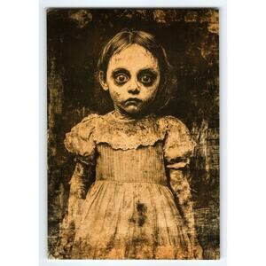 Vintage Halloween Sepia Photochrome Postcard Creepy Girl Image 5.5x4"